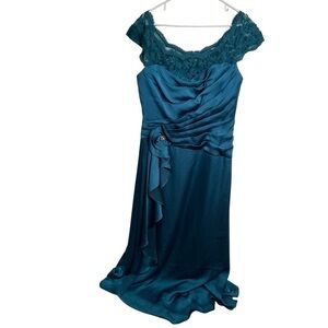 Jade Couture Gown Teal Lace Yoke Ruffle 14